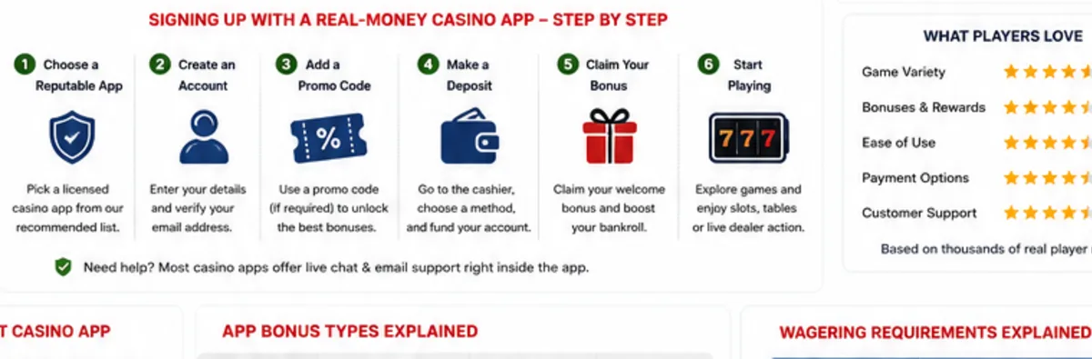 Original infographic showing casino app signup steps